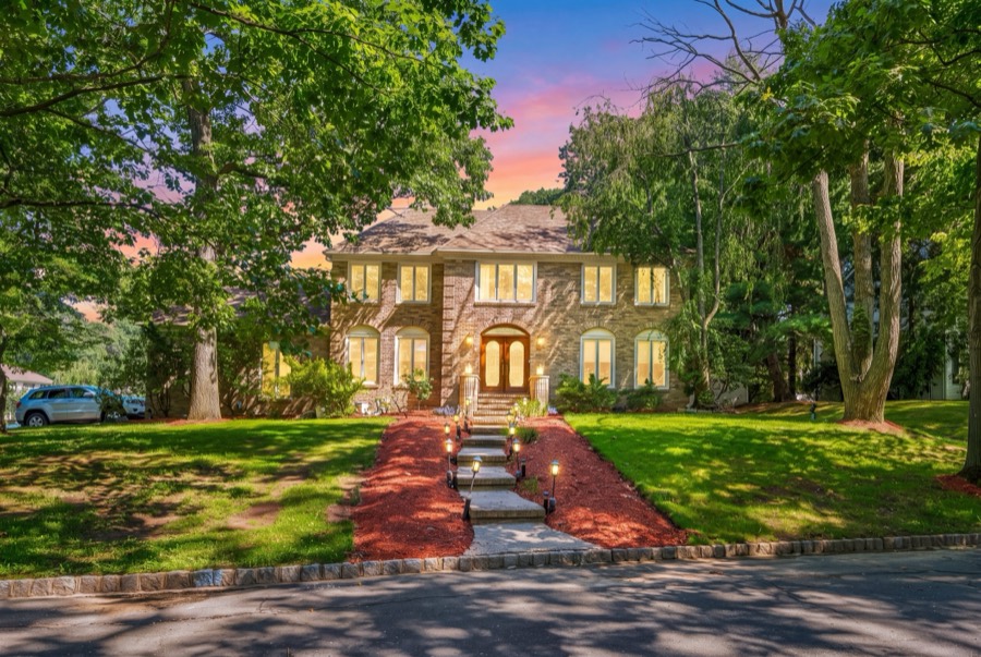 Front exterior of the home at twilight